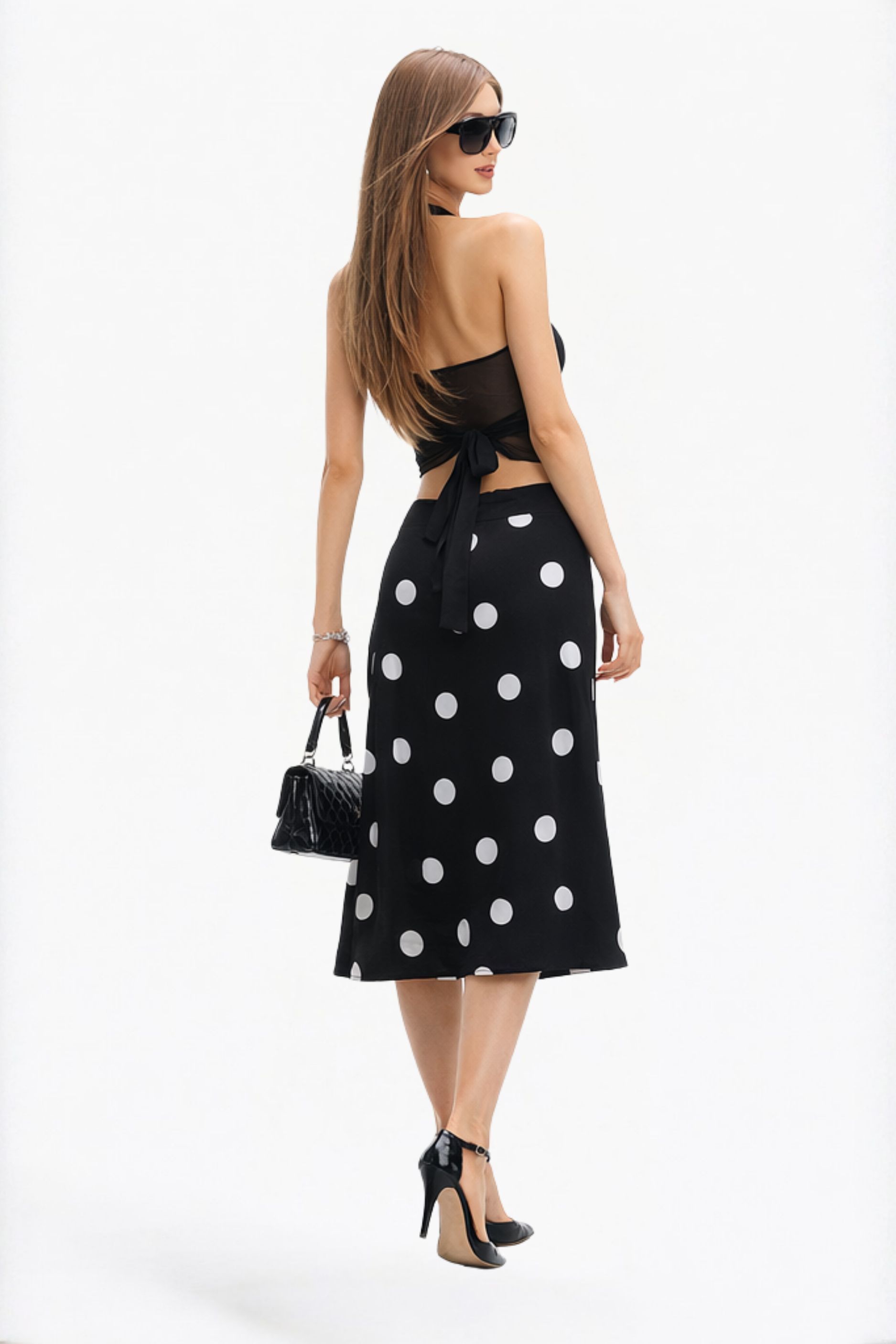 Black Polka Dot Side-Tie Skirt
