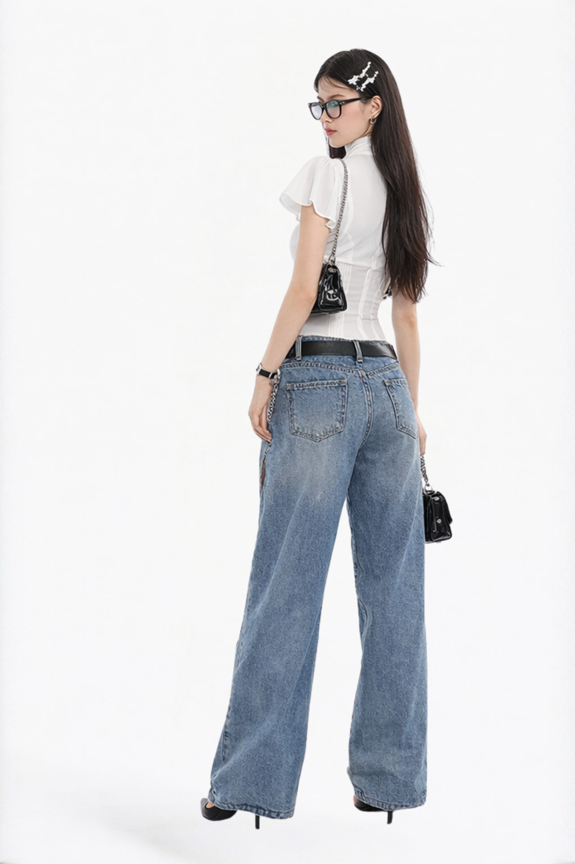 White Solid Keyhole Tie-Neck Blouse