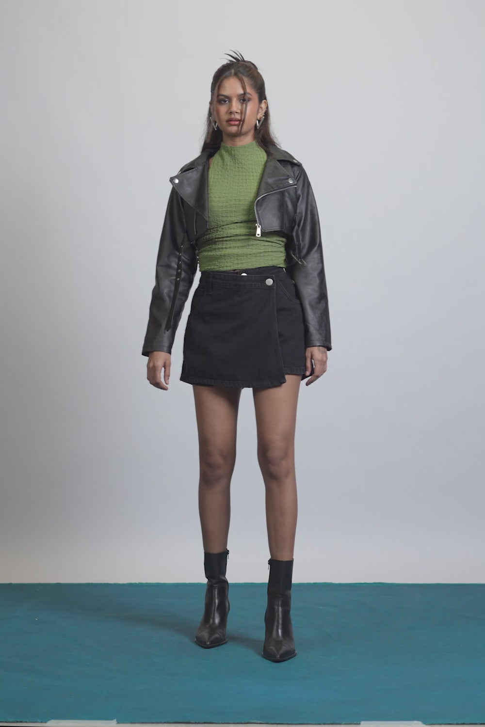 Iris Black Asymmetric Waistband Women's Denim Skort