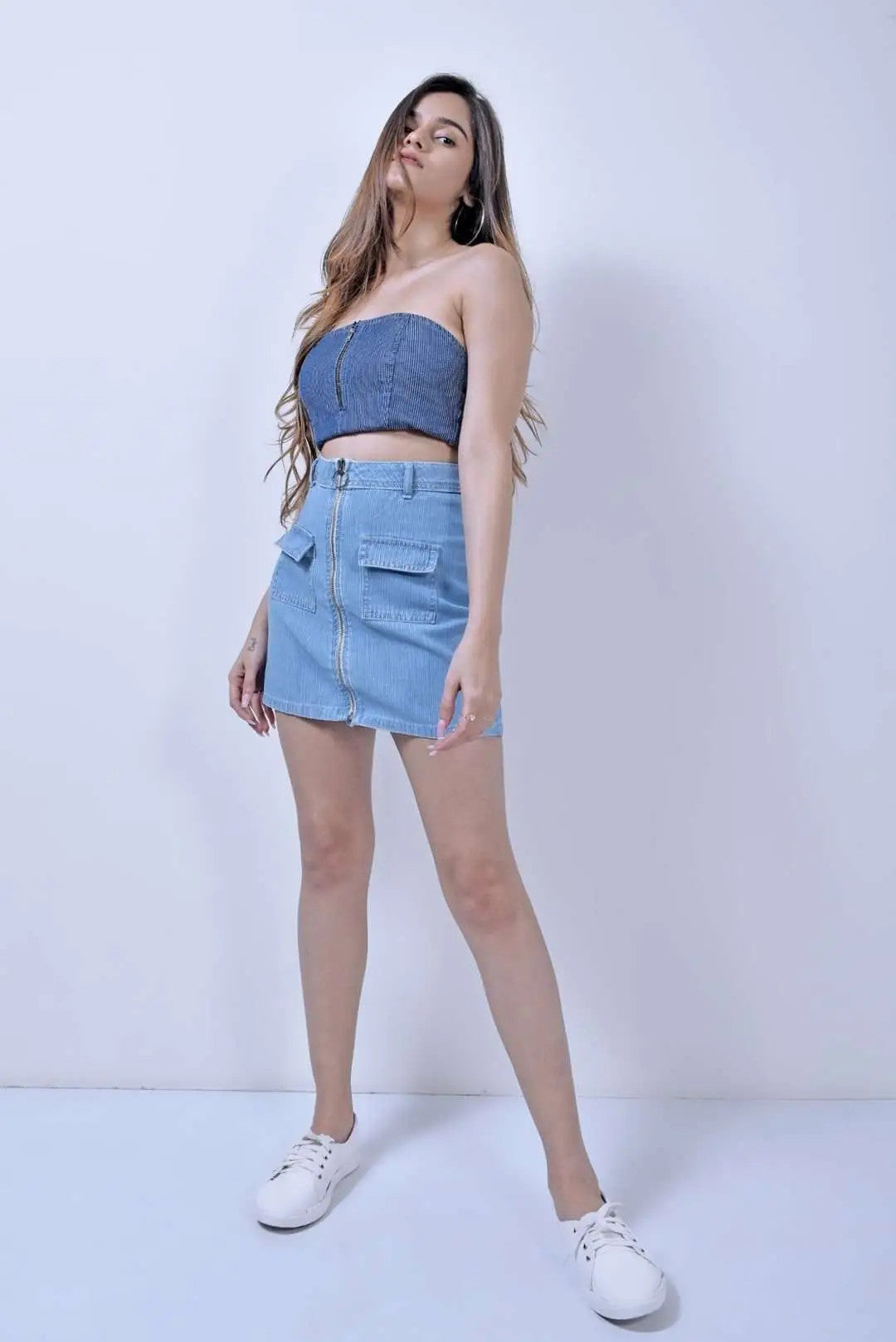 Stm Light Blue Zip-Up Denim Skirt
