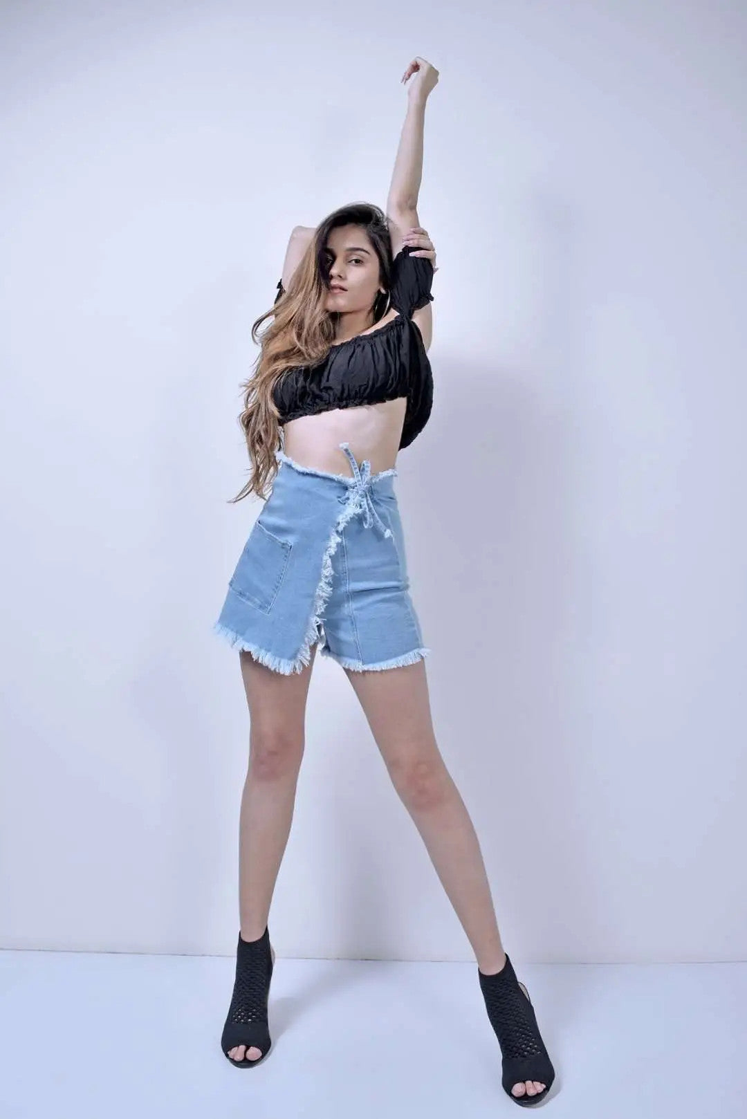 Stm Light Blue Denim Wrap Around Shorts